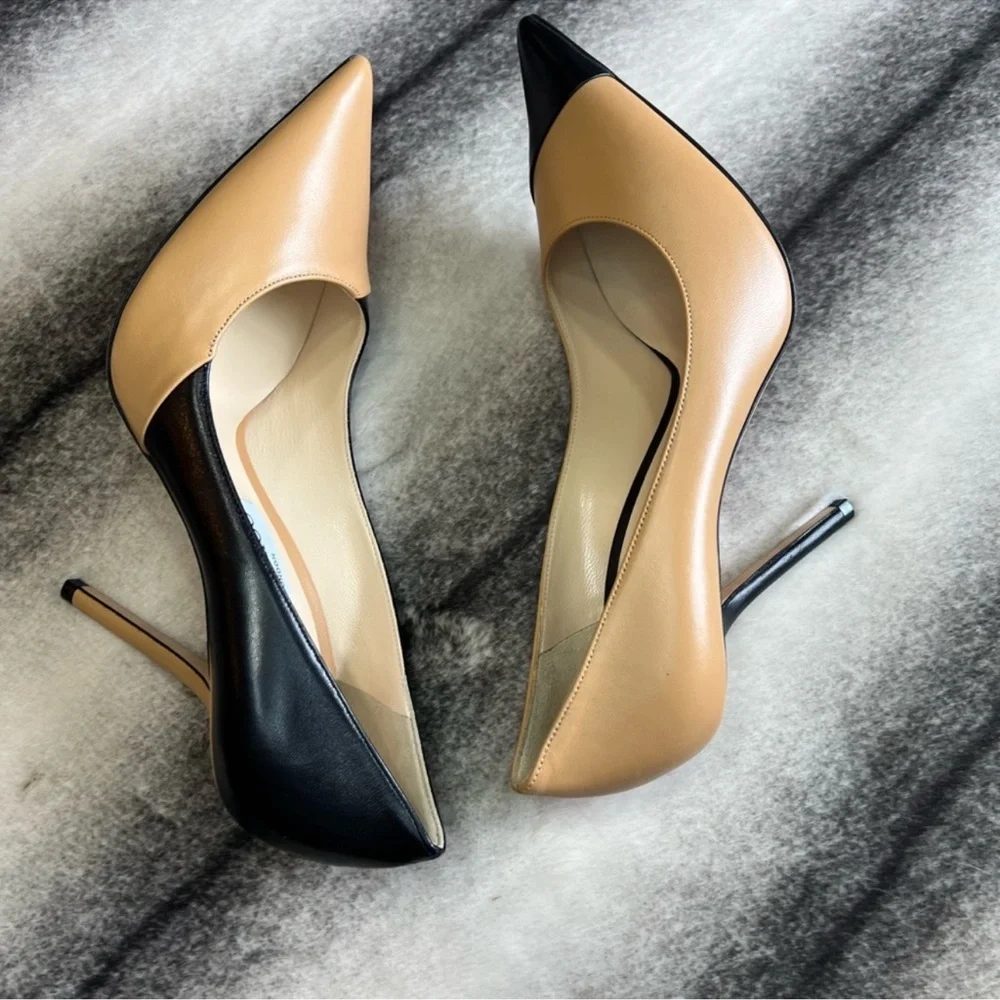 Jimmy Choo Love 100 Asymmetric Butter Rum Black Leather Pumps Heels